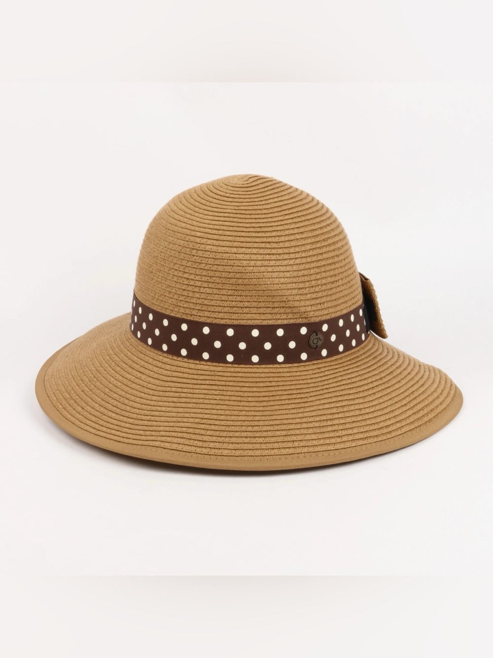 PONYFLO Polka Dot Band Back Bow Straw Hat in Light Brown NWT